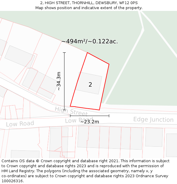 2, HIGH STREET, THORNHILL, DEWSBURY, WF12 0PS: Plot and title map