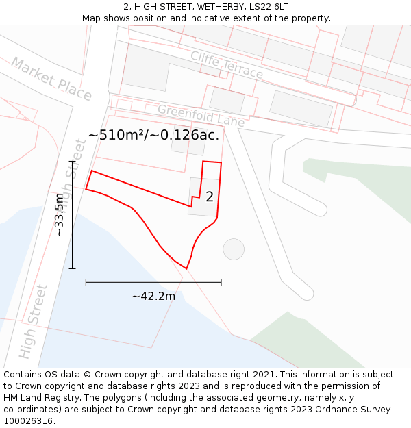 2, HIGH STREET, WETHERBY, LS22 6LT: Plot and title map