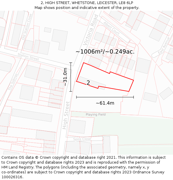 2, HIGH STREET, WHETSTONE, LEICESTER, LE8 6LP: Plot and title map