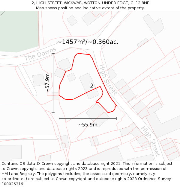 2, HIGH STREET, WICKWAR, WOTTON-UNDER-EDGE, GL12 8NE: Plot and title map