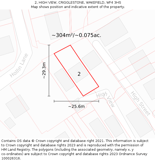 2, HIGH VIEW, CRIGGLESTONE, WAKEFIELD, WF4 3HS: Plot and title map