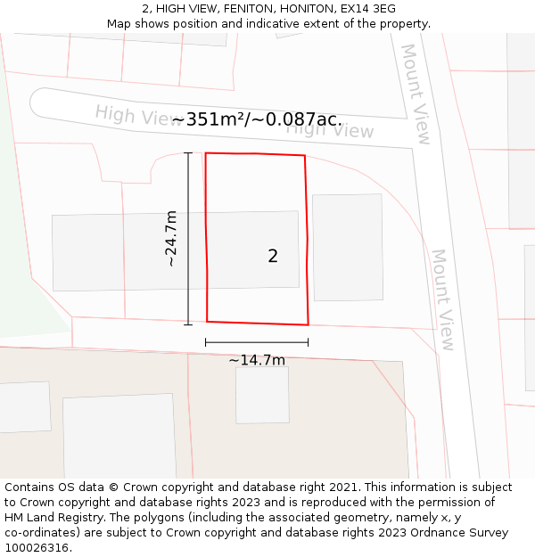 2, HIGH VIEW, FENITON, HONITON, EX14 3EG: Plot and title map
