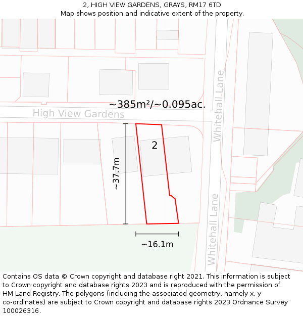 2, HIGH VIEW GARDENS, GRAYS, RM17 6TD: Plot and title map
