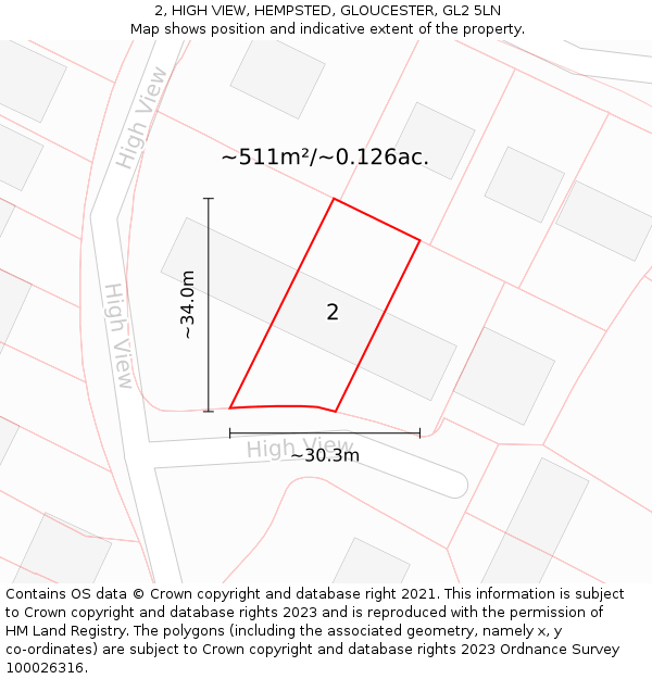 2, HIGH VIEW, HEMPSTED, GLOUCESTER, GL2 5LN: Plot and title map