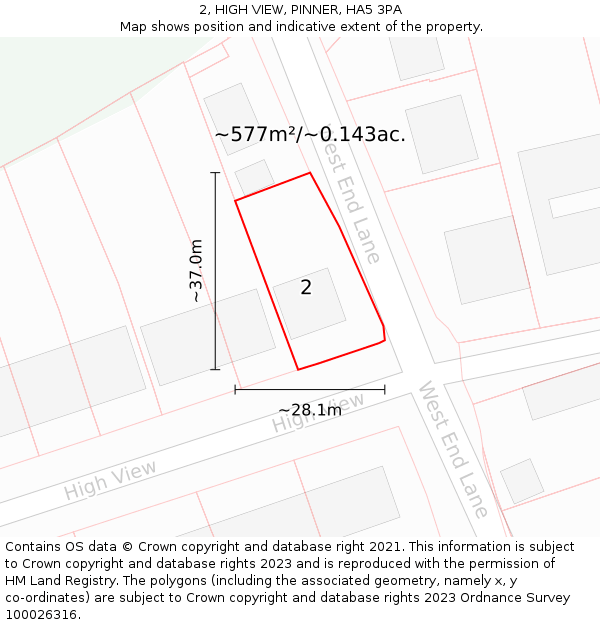 2, HIGH VIEW, PINNER, HA5 3PA: Plot and title map