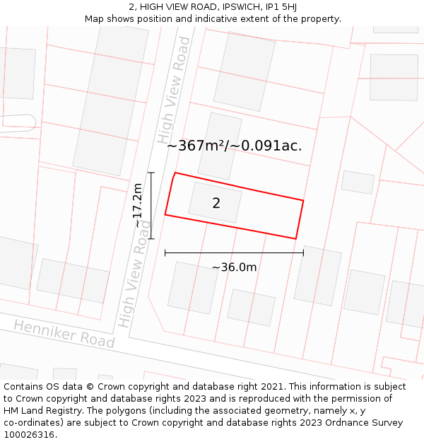 2, HIGH VIEW ROAD, IPSWICH, IP1 5HJ: Plot and title map