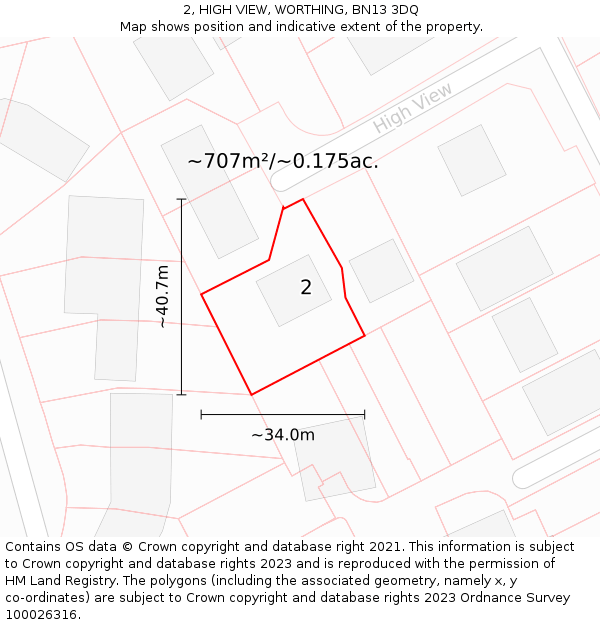 2, HIGH VIEW, WORTHING, BN13 3DQ: Plot and title map