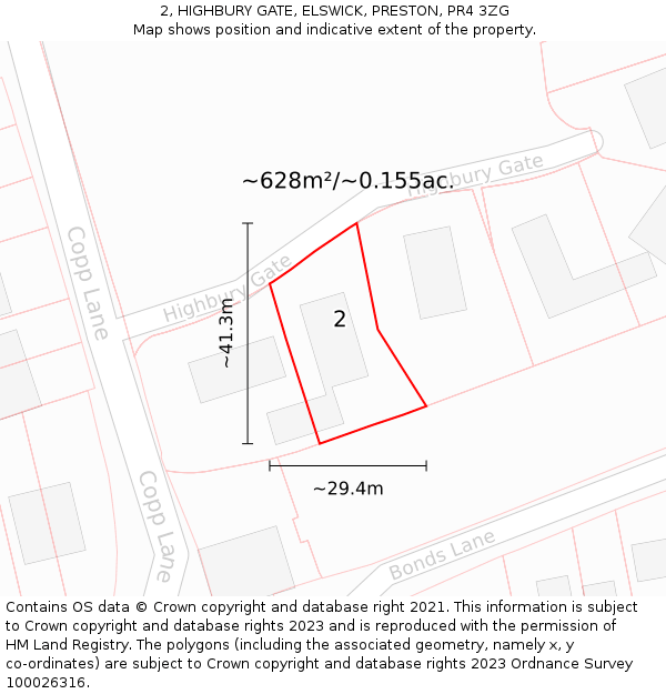 2, HIGHBURY GATE, ELSWICK, PRESTON, PR4 3ZG: Plot and title map