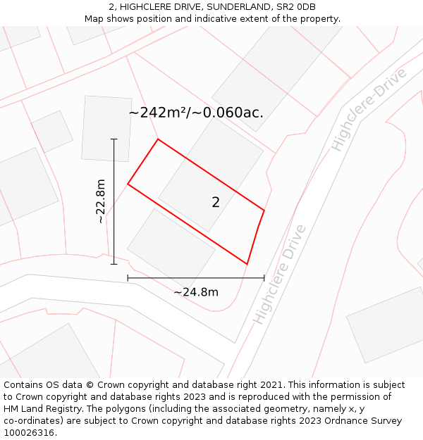 2, HIGHCLERE DRIVE, SUNDERLAND, SR2 0DB: Plot and title map
