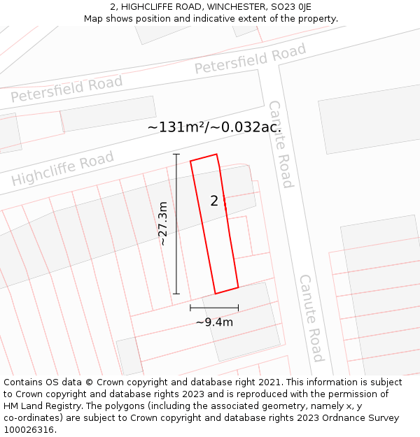 2, HIGHCLIFFE ROAD, WINCHESTER, SO23 0JE: Plot and title map