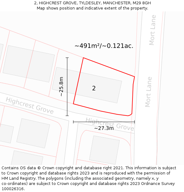 2, HIGHCREST GROVE, TYLDESLEY, MANCHESTER, M29 8GH: Plot and title map