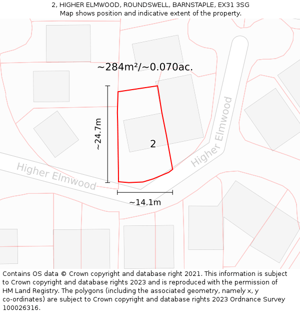 2, HIGHER ELMWOOD, ROUNDSWELL, BARNSTAPLE, EX31 3SG: Plot and title map