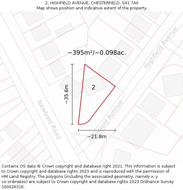 2, HIGHFIELD AVENUE, CHESTERFIELD, S41 7AX: Plot and title map