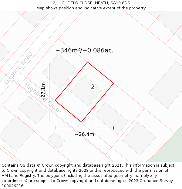 2, HIGHFIELD CLOSE, NEATH, SA10 8DS: Plot and title map