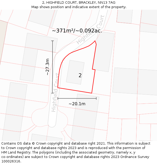 2, HIGHFIELD COURT, BRACKLEY, NN13 7AG: Plot and title map