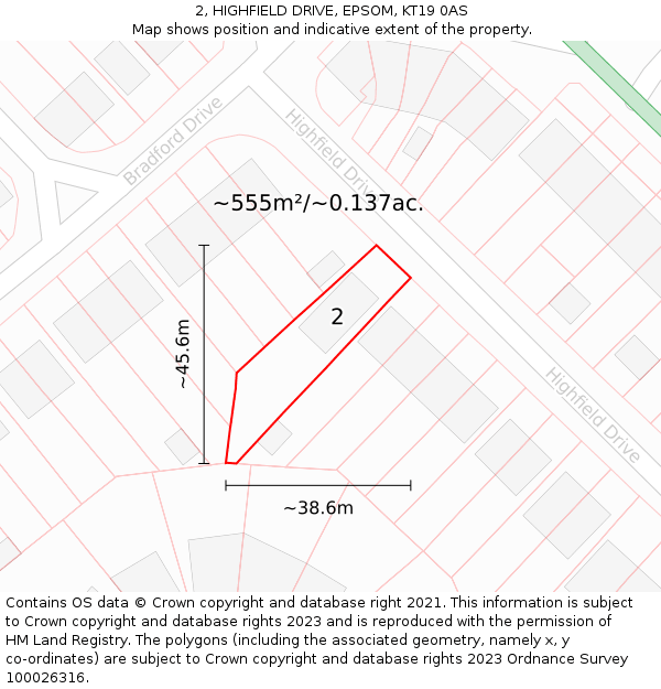 2, HIGHFIELD DRIVE, EPSOM, KT19 0AS: Plot and title map