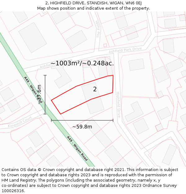 2, HIGHFIELD DRIVE, STANDISH, WIGAN, WN6 0EJ: Plot and title map