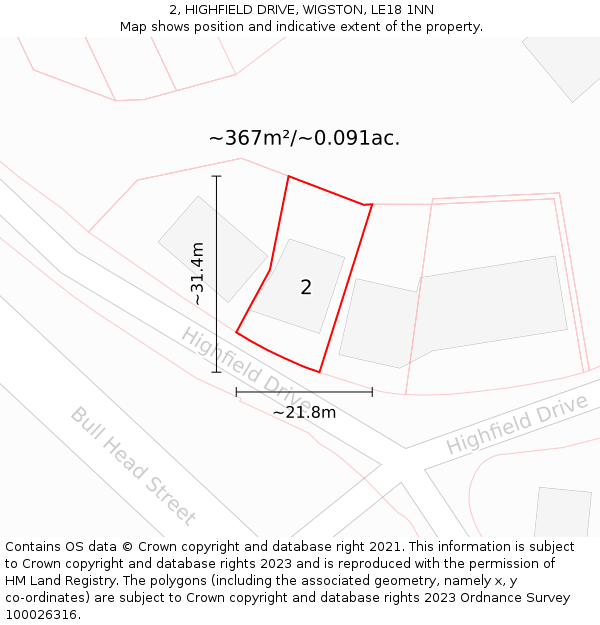 2, HIGHFIELD DRIVE, WIGSTON, LE18 1NN: Plot and title map