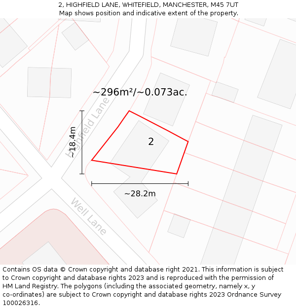 2, HIGHFIELD LANE, WHITEFIELD, MANCHESTER, M45 7UT: Plot and title map