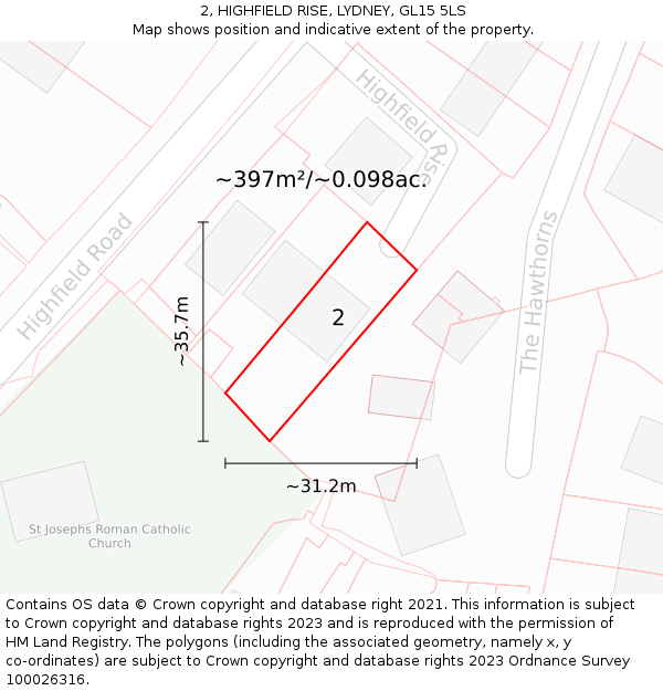2, HIGHFIELD RISE, LYDNEY, GL15 5LS: Plot and title map