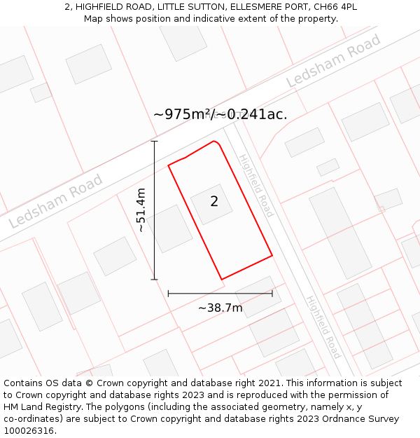 2, HIGHFIELD ROAD, LITTLE SUTTON, ELLESMERE PORT, CH66 4PL: Plot and title map