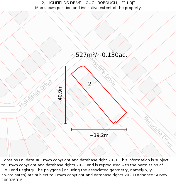 2, HIGHFIELDS DRIVE, LOUGHBOROUGH, LE11 3JT: Plot and title map