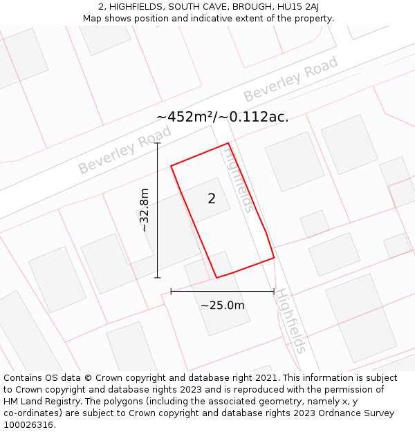 2, HIGHFIELDS, SOUTH CAVE, BROUGH, HU15 2AJ: Plot and title map