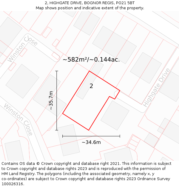 2, HIGHGATE DRIVE, BOGNOR REGIS, PO21 5BT: Plot and title map