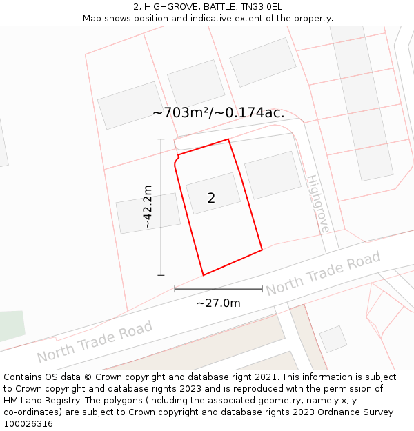 2, HIGHGROVE, BATTLE, TN33 0EL: Plot and title map