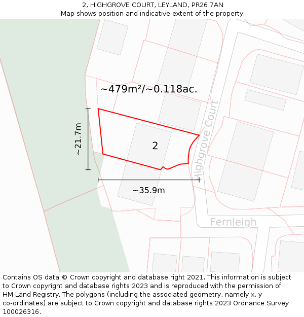 2, HIGHGROVE COURT, LEYLAND, PR26 7AN: Plot and title map