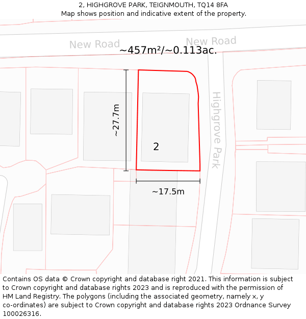 2, HIGHGROVE PARK, TEIGNMOUTH, TQ14 8FA: Plot and title map