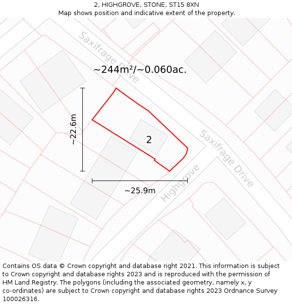 2, HIGHGROVE, STONE, ST15 8XN: Plot and title map