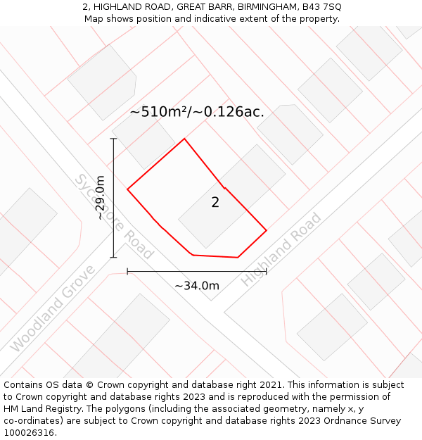 2, HIGHLAND ROAD, GREAT BARR, BIRMINGHAM, B43 7SQ: Plot and title map
