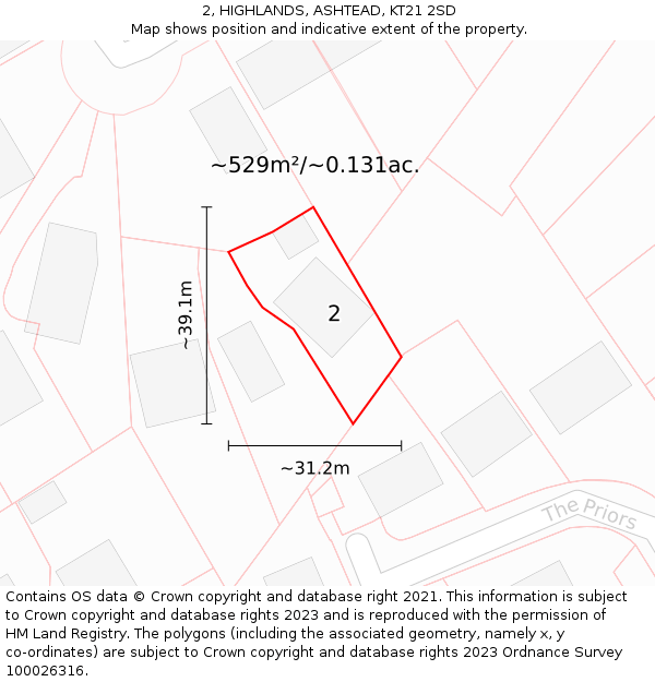 2, HIGHLANDS, ASHTEAD, KT21 2SD: Plot and title map