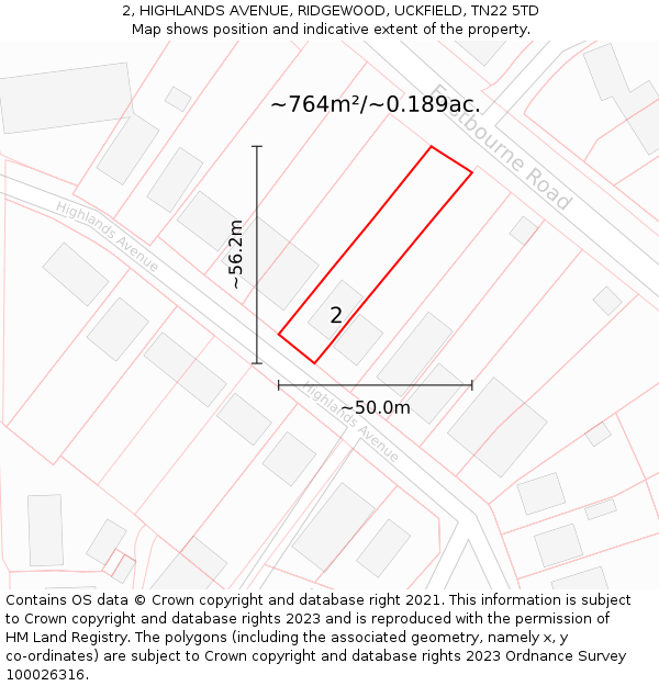 2, HIGHLANDS AVENUE, RIDGEWOOD, UCKFIELD, TN22 5TD: Plot and title map