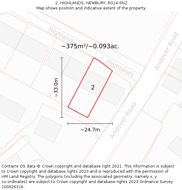 2, HIGHLANDS, NEWBURY, RG14 6NZ: Plot and title map