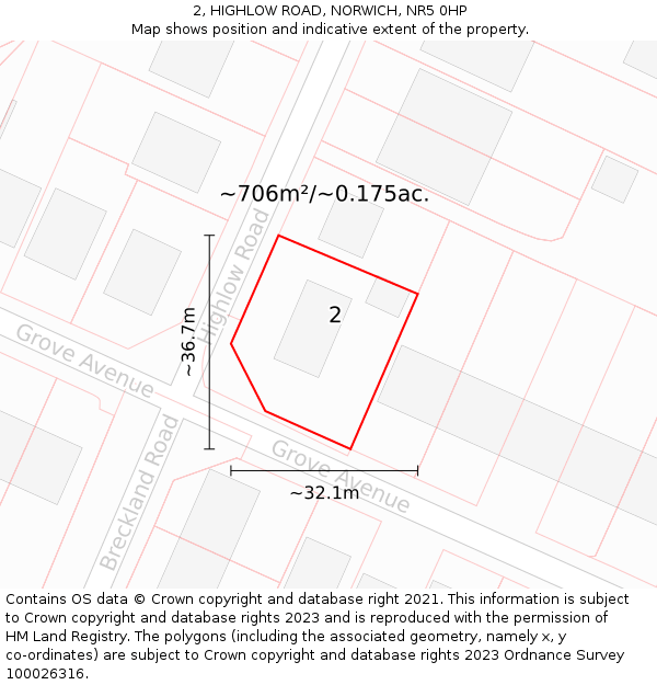 2, HIGHLOW ROAD, NORWICH, NR5 0HP: Plot and title map