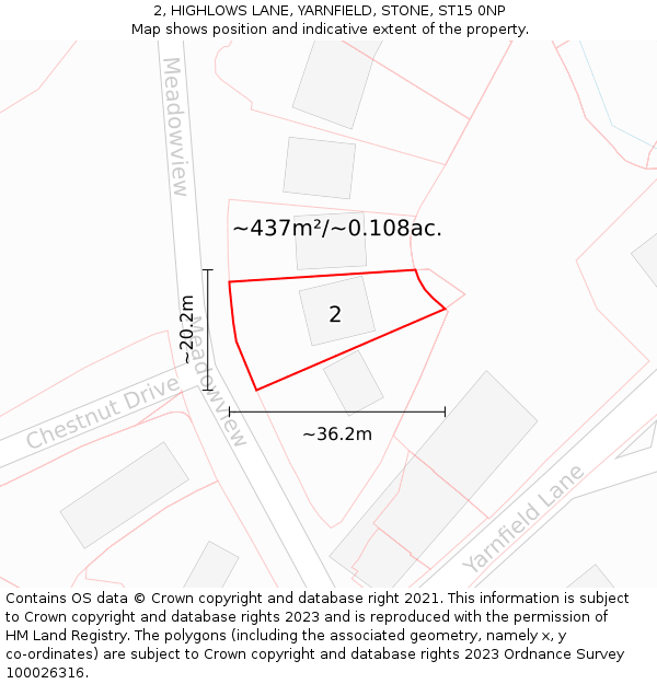 2, HIGHLOWS LANE, YARNFIELD, STONE, ST15 0NP: Plot and title map