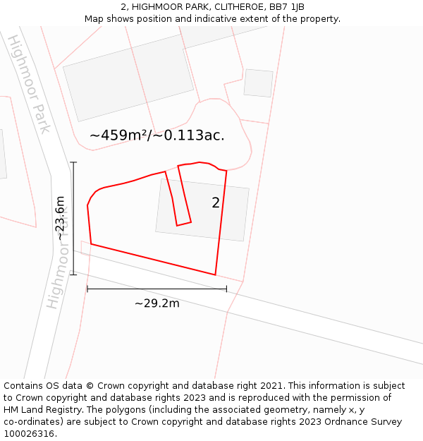 2, HIGHMOOR PARK, CLITHEROE, BB7 1JB: Plot and title map