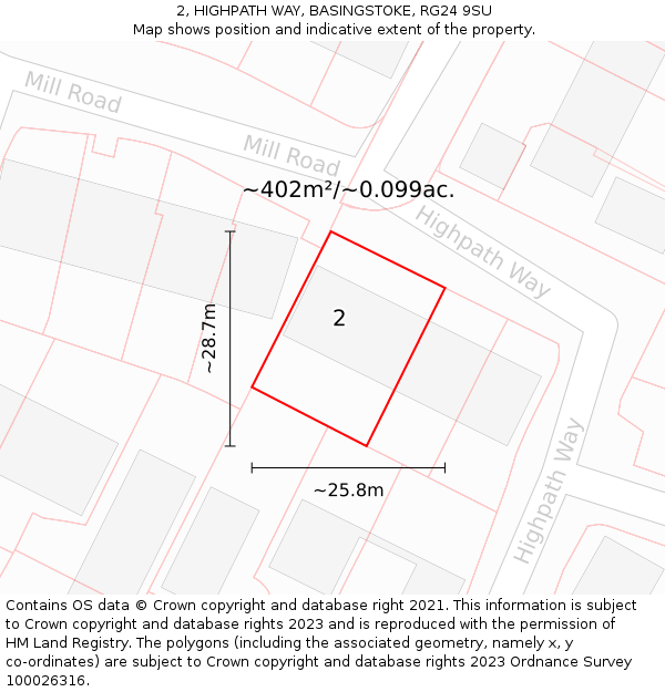 2, HIGHPATH WAY, BASINGSTOKE, RG24 9SU: Plot and title map