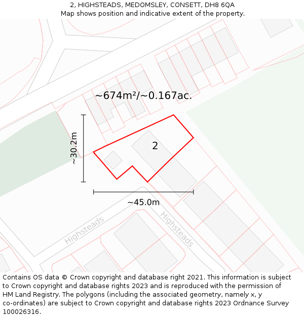 2, HIGHSTEADS, MEDOMSLEY, CONSETT, DH8 6QA: Plot and title map