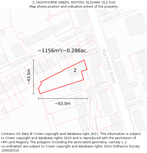 2, HIGHTHORNE GREEN, ROYTON, OLDHAM, OL2 5US: Plot and title map
