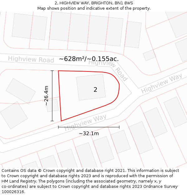2, HIGHVIEW WAY, BRIGHTON, BN1 8WS: Plot and title map