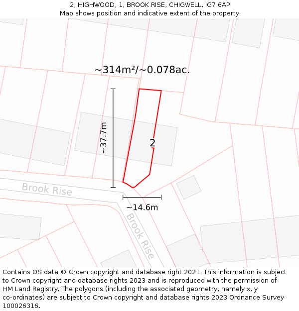 2, HIGHWOOD, 1, BROOK RISE, CHIGWELL, IG7 6AP: Plot and title map
