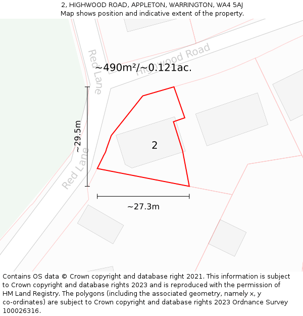 2, HIGHWOOD ROAD, APPLETON, WARRINGTON, WA4 5AJ: Plot and title map