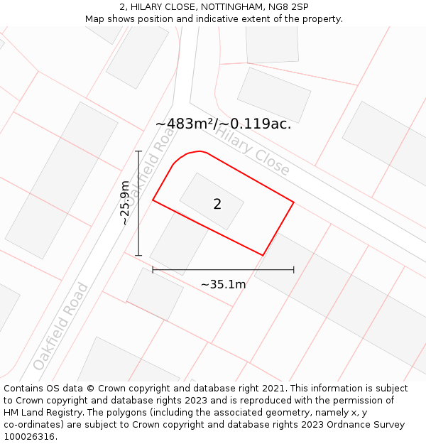 2, HILARY CLOSE, NOTTINGHAM, NG8 2SP: Plot and title map
