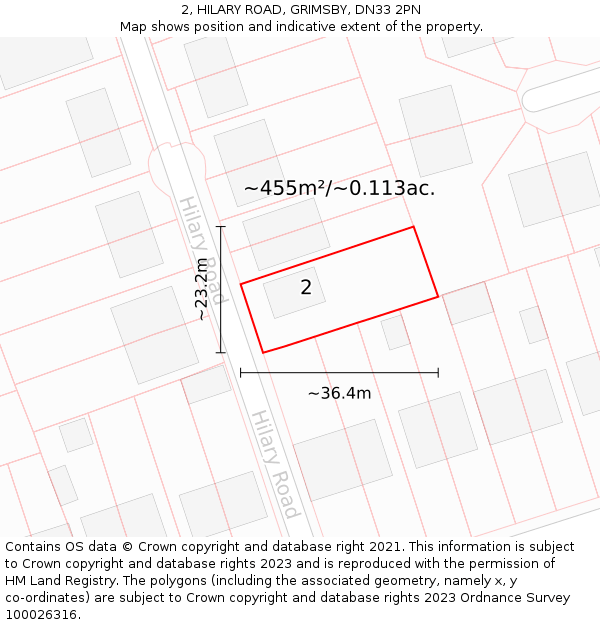 2, HILARY ROAD, GRIMSBY, DN33 2PN: Plot and title map