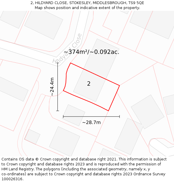 2, HILDYARD CLOSE, STOKESLEY, MIDDLESBROUGH, TS9 5QE: Plot and title map