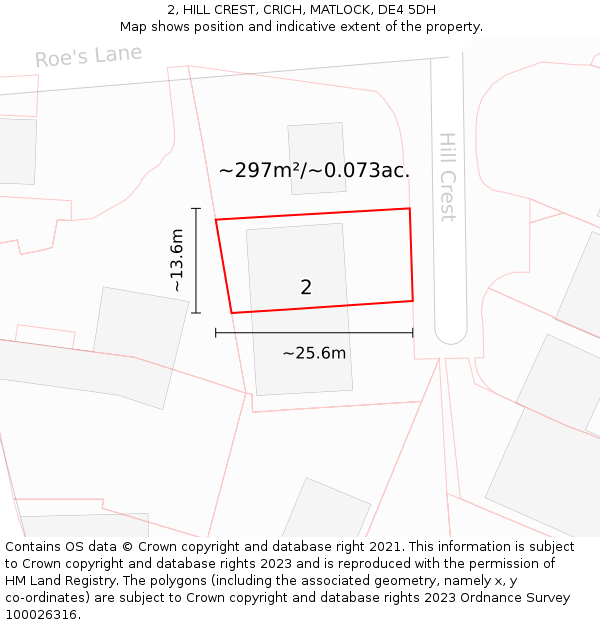 2, HILL CREST, CRICH, MATLOCK, DE4 5DH: Plot and title map