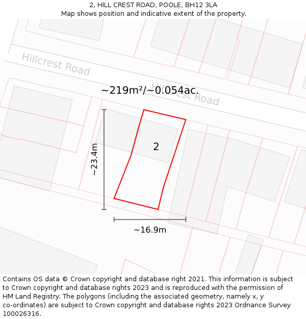 2, HILL CREST ROAD, POOLE, BH12 3LA: Plot and title map